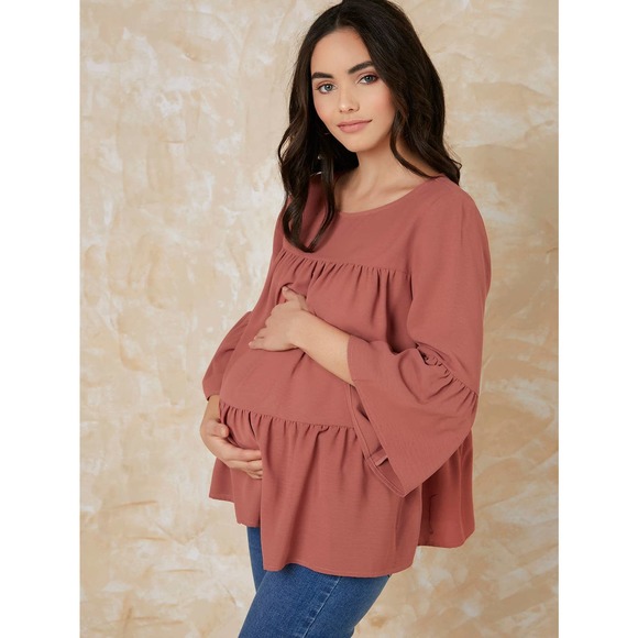 MATERNITY Bell Sleeve Smock Top long sleeve boho rusty orange - Picture 4 of 5
